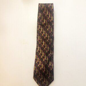 Jhane Barnes Geometric Silk Tie Burgundy Gold Brown Abstract Pattern